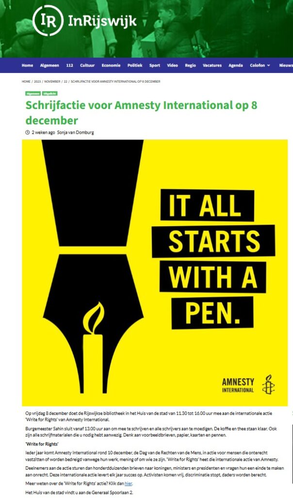 Write for Rights Amnesty Vlietstreek